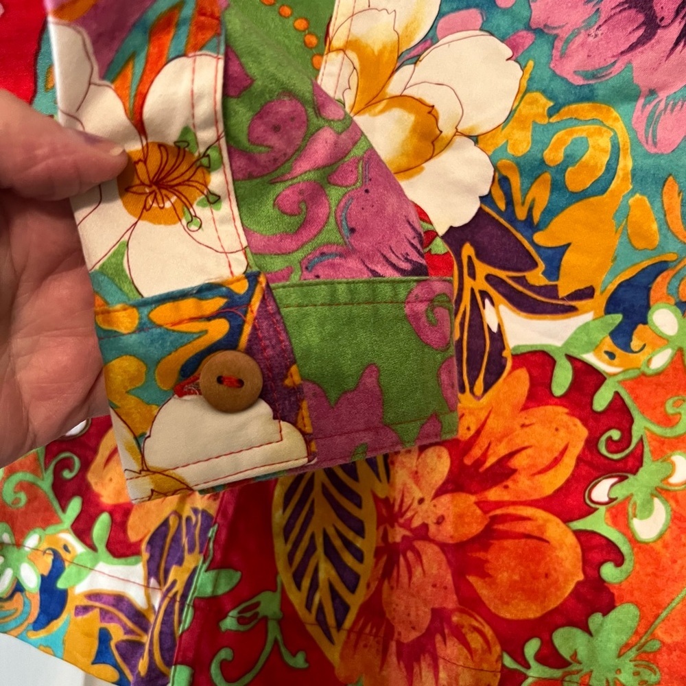 Coldwater Creek Womens Y2K Retro Multi Hibiscus Patchwork Zip Jacket EUC L #2113 - Picture 10 of 11